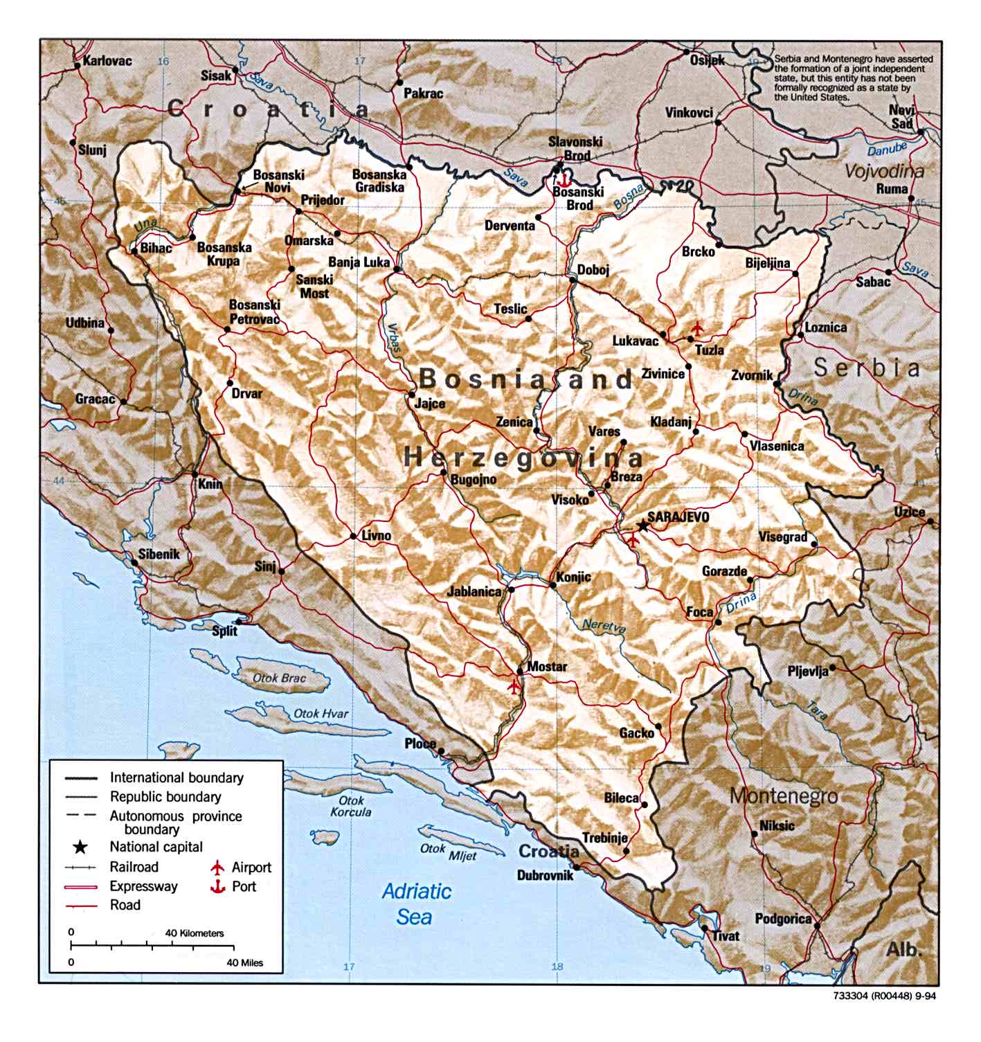bosnia herzegovina physical map